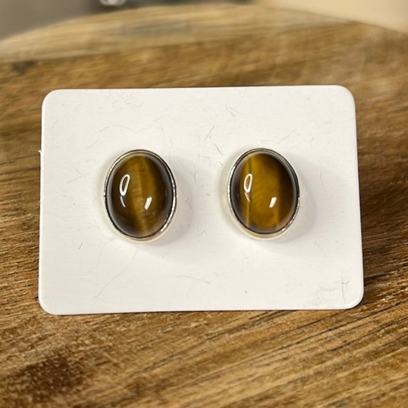 Jewelry - TIGER’S EYE 925 SOLID STERLING STUD EARRINGS